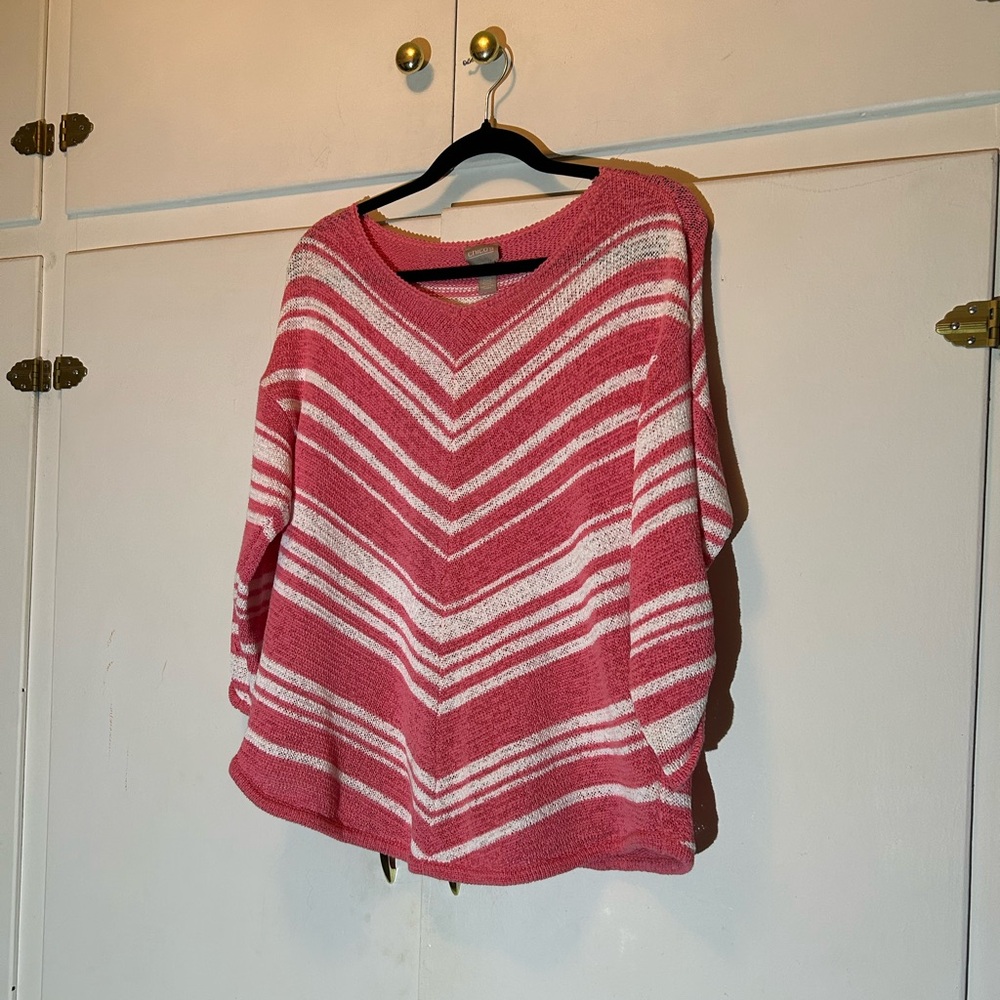 Chico's Pink and White Chevron Sweater - Picture 3 of 8